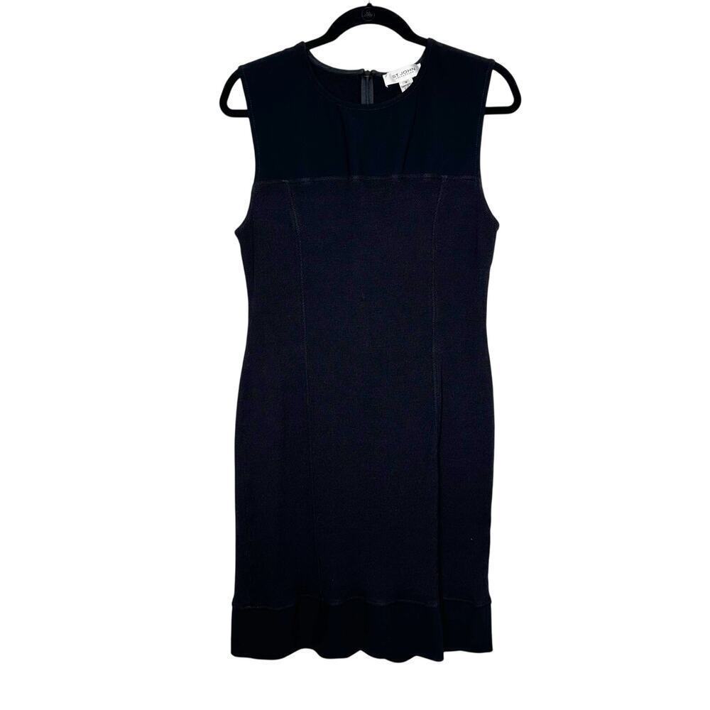 St. John Collections Knit Sheath Dress Flounce Hem Women's Black Size 16